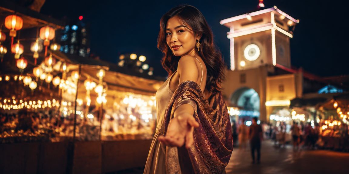Khung cảnh đêm tại chợ đêm TP Hồ Chí Minh với người dùng trải nghiệm casino trên điện thoại